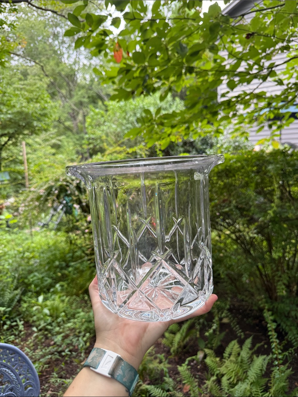 Gorham Lady Anne Lead Crystal Ice Bucket with Silver Plate Tongs